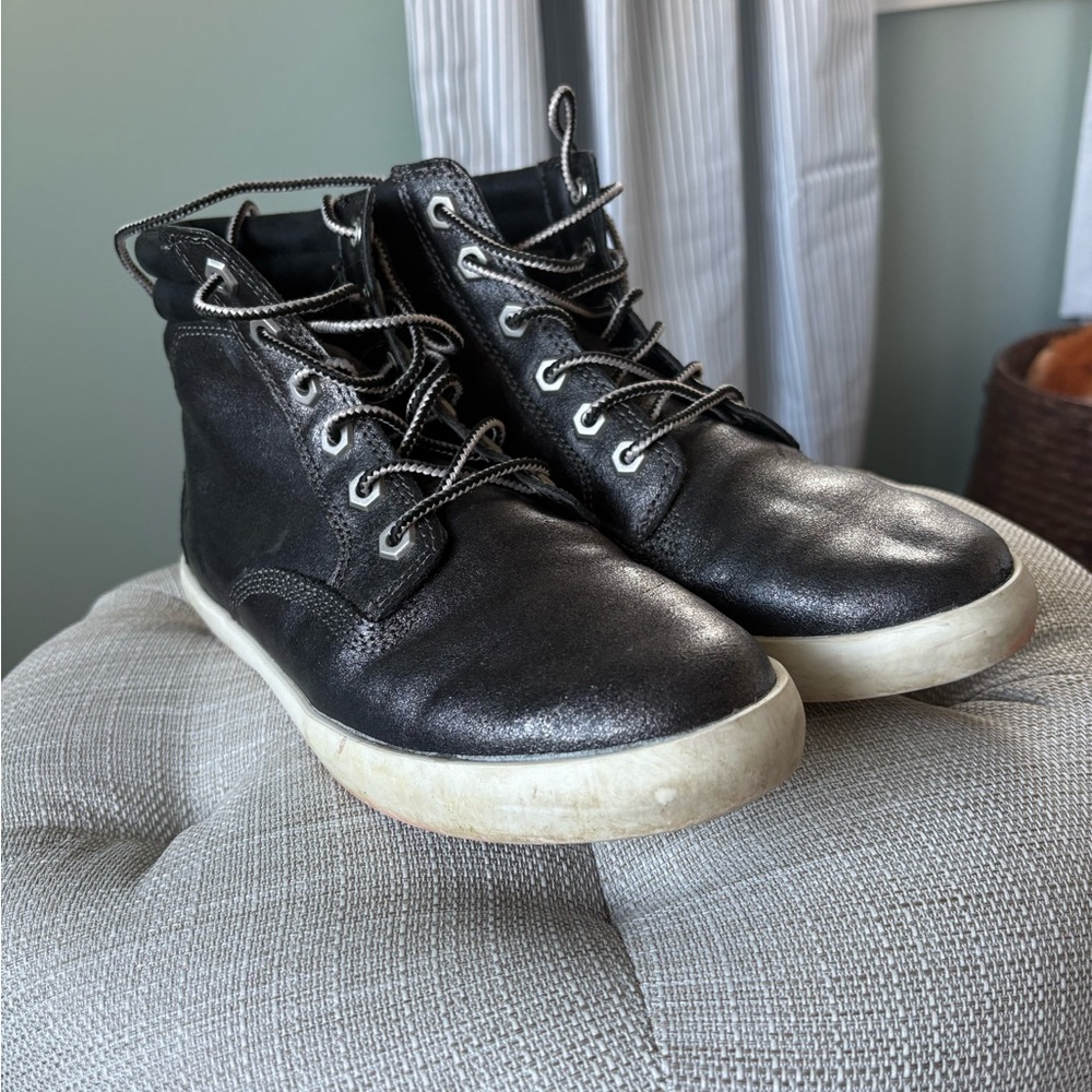 Timberland Black Glitter Leather High-Top Sneakers